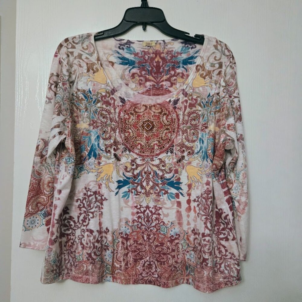 Reba paisley 3/4 sleeve top with sparkle Size XL‎